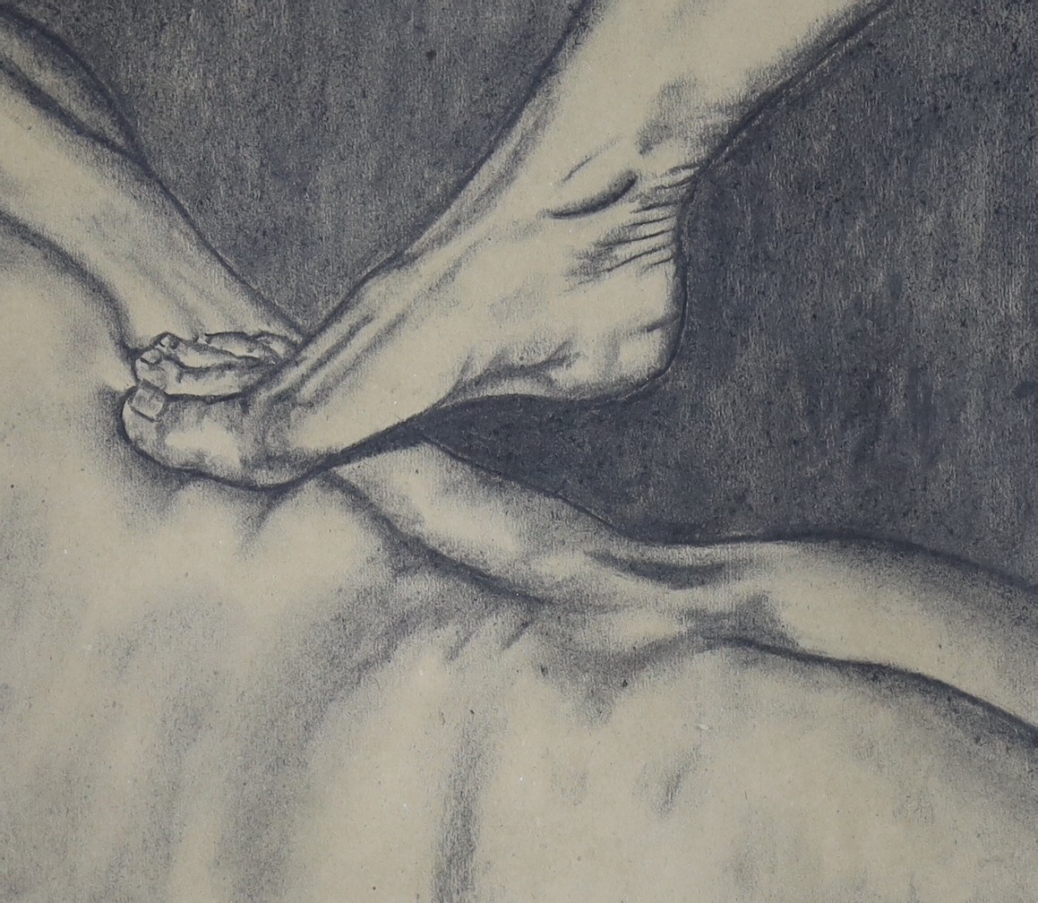 Contemporary British, three prints, reclining nude torso studies, approx 27 x 38cm each